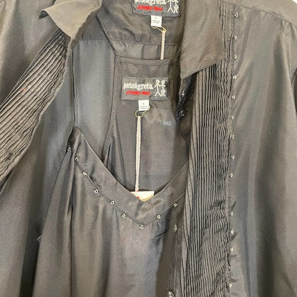 Johnny Was Pete & Greta 2-Piece Black Silk Blouse Beaded with Cami S - Picture 5 of 7